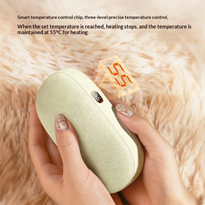 B8 6000mAh 3-Level Temperature Control Hand Warmer with Digital Display Graphene Rapid Heating - Apricot