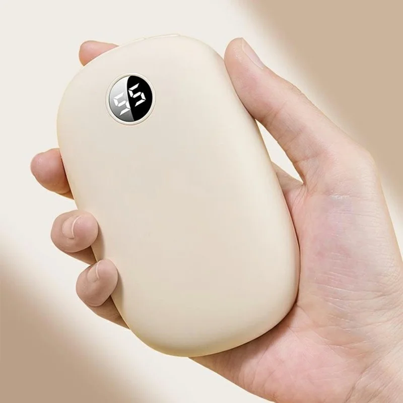 H2 6000 mAh, håndvarmer i stenform med digital visning og 3 temperaturniveauer til brug udendørs og på kontoret - beige