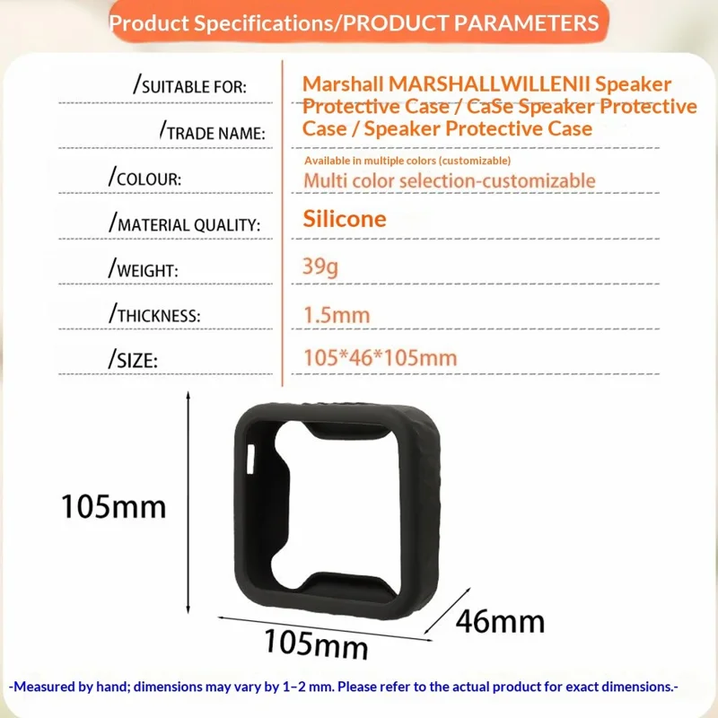 Capa de Silicone para Marshall Willen II, Capa Resistente a Arranhões, Capa Protetora para Altifalante - Preto