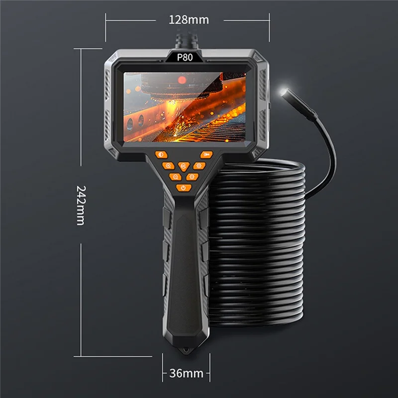 P80  4.3 inch Industrial Endoscope with 3m Wire, 1200mAh IP67 Waterproof Single-Lens Borescope - Black