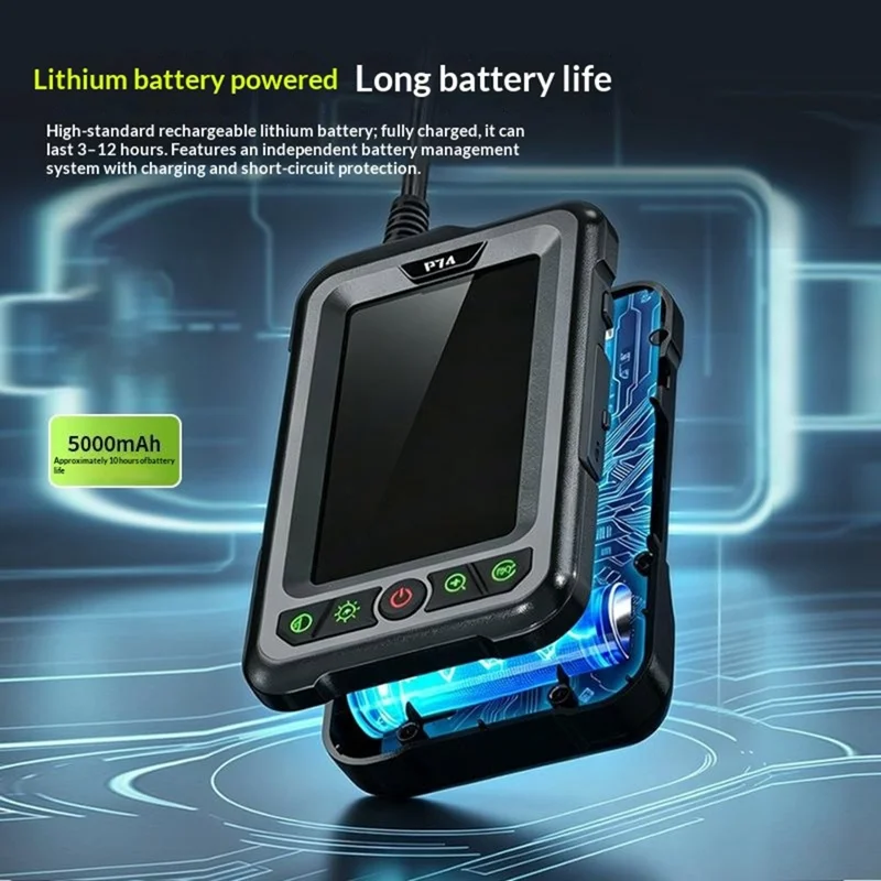 P74 4.3 inch IPS Industrial Endoscope with 5m Wire, 5000mAh IP67 Waterproof Endoscope - Black