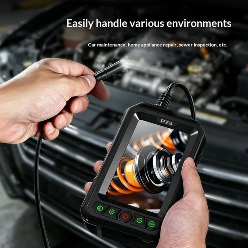 P74 4.3 inch IPS Industrial Endoscope with 5m Wire, 5000mAh IP67 Waterproof Endoscope - Black