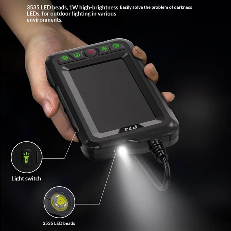 P74 4.3 inch IPS Industrial Endoscope with 5m Wire, 5000mAh IP67 Waterproof Endoscope - Black