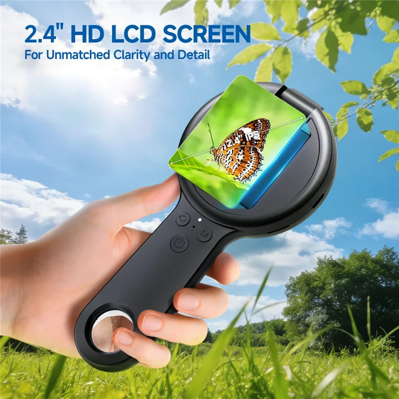 V5 Digital Microscope 500x Magnification 2.4 Inch IPS Screen 16 LED Lights 12MP Dual Rotatable Lens Handheld Magnifier - Black