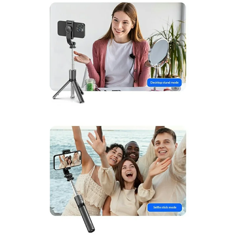 F01 Bluetooth-compatible 5.2 Wireless Remote Control Tripod Selfie Stick 6-Section Telescopic 360 Degree Rotation for Android iOS - Black