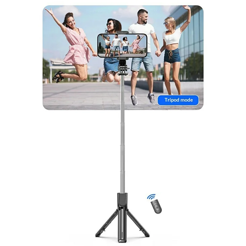 F01 Bluetooth-compatible 5.2 Wireless Remote Control Tripod Selfie Stick 6-Section Telescopic 360 Degree Rotation for Android iOS - Black