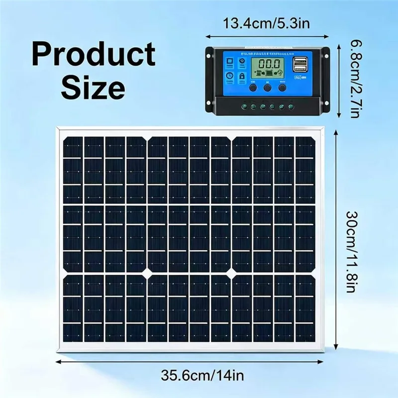 20 W 18 V Przenośny Monokrystaliczny Panel Słoneczny z Ramą Aluminium, Kontrolerem i Kablem z Krokodylkami do Ładowania Baterii 12 V – Kontroler 10 A