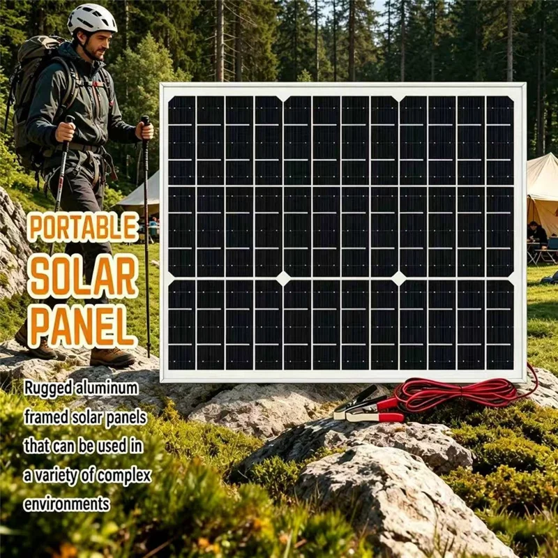 20 W 18 V Przenośny Monokrystaliczny Panel Słoneczny z Ramą Aluminium, Kontrolerem i Kablem z Krokodylkami do Ładowania Baterii 12 V – Kontroler 10 A