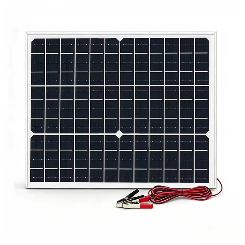20 W 18 V Przenośny Monokrystaliczny Panel Słoneczny z Ramą Aluminium, Kontrolerem i Kablem z Krokodylkami do Ładowania Baterii 12 V – Kontroler 10 A