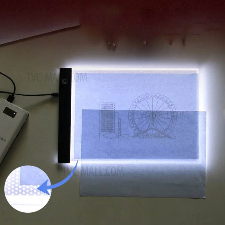 A4-F-T LED Light Box Copy Board USB Powered Adjustable Brightness Tracing Sketching Pad (335x233mm) - Stepless Dimmable