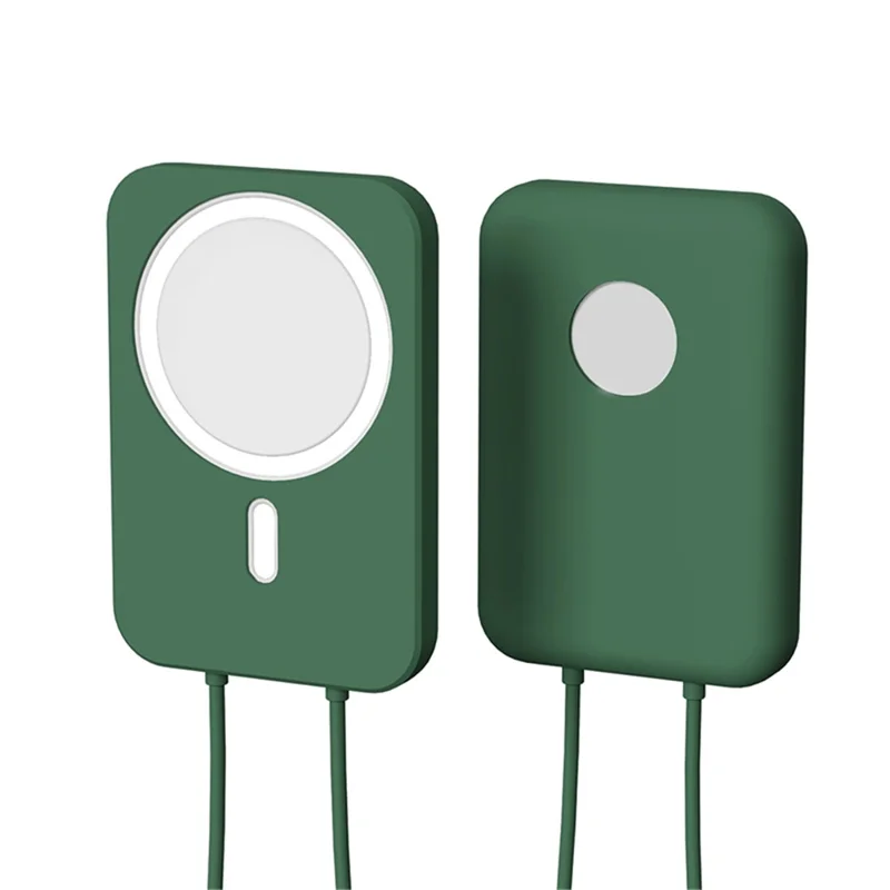 Solid Color Silicone Protective Cover Case for Apple Compatible with MagSafe External Battery Magnetic Charger - Blackish Green