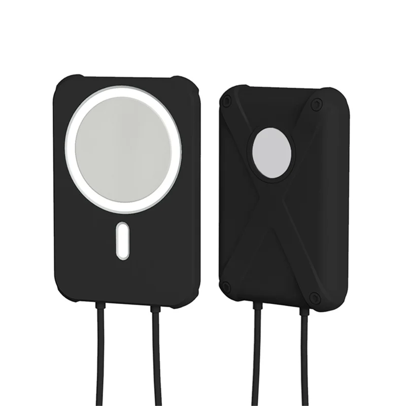 Armor Style Silikonetilbehør Beskyttelsesdæksel Kompatibel med MagSafe Ekstern Batteri Magnetisk Oplader - Sort