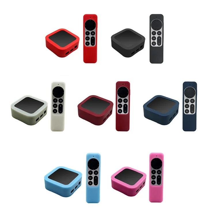 2 piezas/juego Cubierta protectora de silicona blanda anti-caída para Apple TV 4K 2021 - Negro 