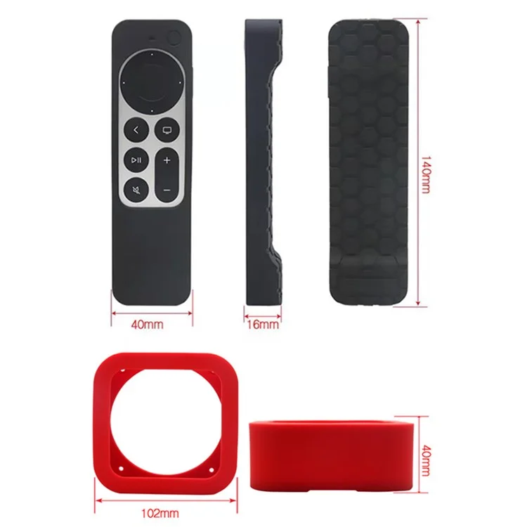 2 piezas/juego Cubierta protectora de silicona blanda anti-caída para Apple TV 4K 2021 - Negro 