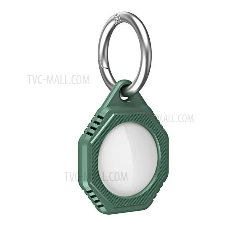 Rhombus Carbon Fiber Texture Anti-Lost Protective Silicone Case with Ring Buckle for Apple AirTag Bluetooth-compatible Locator - Green
