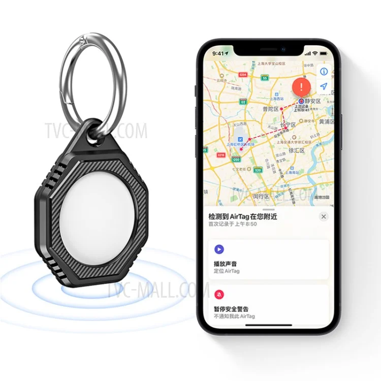Rhombus Carbon Fiber Texture Anti-Lost Protective Silicone Case with Ring Buckle for Apple AirTag Bluetooth-compatible Locator - Green