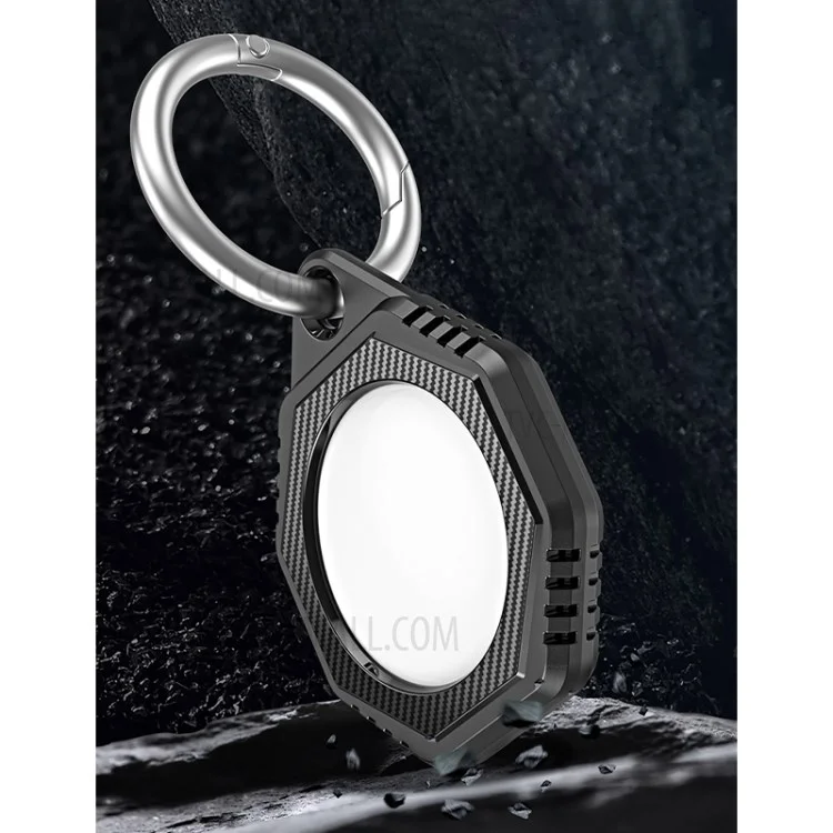 Rhombus Carbon Fiber Texture Anti-Lost Protective Silicone Case with Ring Buckle for Apple AirTag Bluetooth-compatible Locator - Green