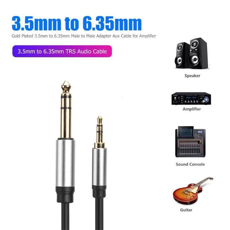 Cable adaptador de audio macho a macho 3m 3.5mm a 6.35mm/6.5mm para mezclador y amplificador