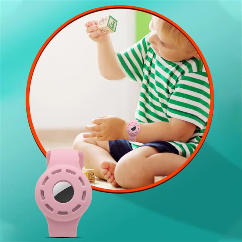 Watch Band Design Anti-Lost Protective Cover Case Kids Silicone Wrist Strap for Apple AirTag Tracker - Midnight Blue