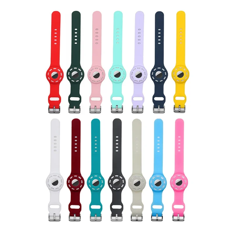 Watch Band Design Anti-Lost Protective Cover Case Kids Silicone Wrist Strap for Apple AirTag Tracker - Midnight Blue