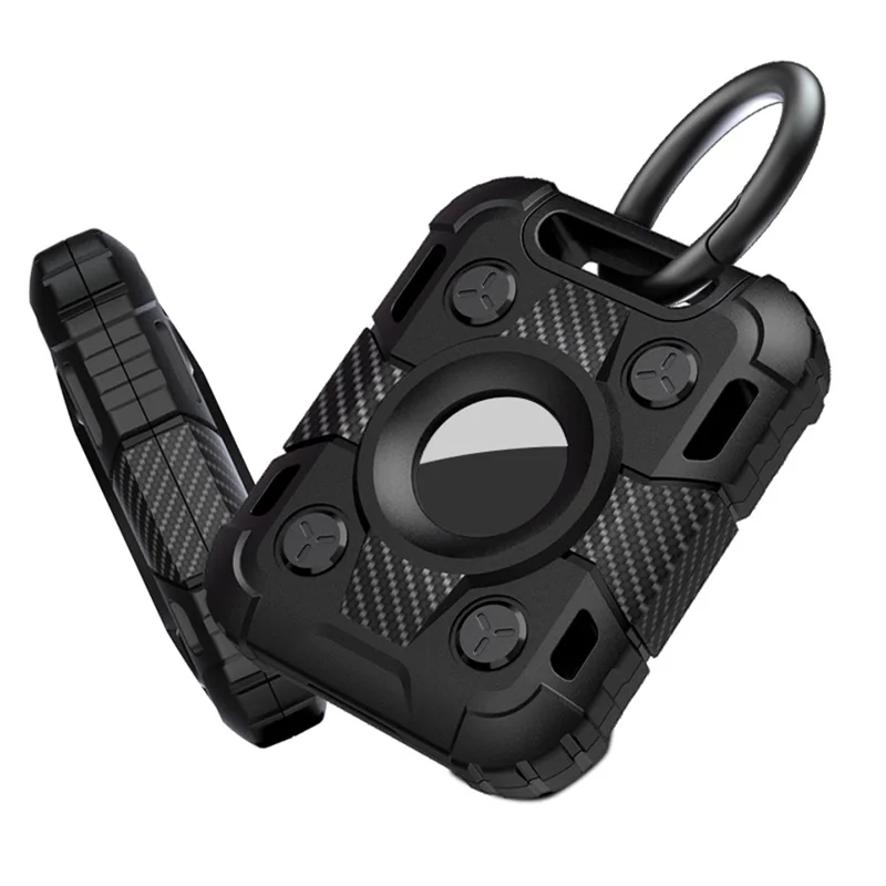 TPU Skin Armor Protective Case Anti-Lost Device with Ring Buckle for Apple AirTag Bluetooth-compatible Locator - Black