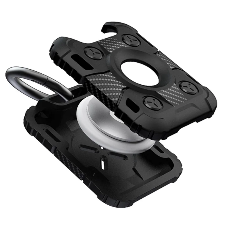 TPU Skin Armor Protective Case Anti-Lost Device with Ring Buckle for Apple AirTag Bluetooth-compatible Locator - Black