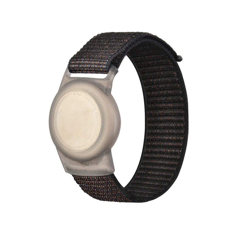 For Apple AirTag Tracker Anti-Lost TPU Protective Case Watch Band Design Loop Nylon Bracelet Strap - Black/L