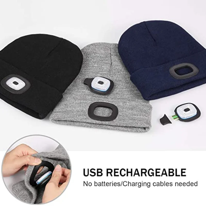 Unisex Outdoor USB Rechargeable 4 LED Warm Cap Winter Knitted Beanie Hat for Hiking Fishing Cycling - Yellow