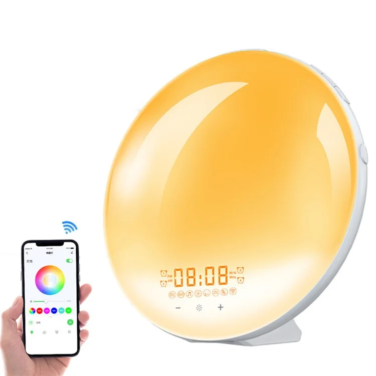 SH-01S WiFi Smart APP Wake-up Light Alarm Clock Voice Multi-function Sleep Colorful Night Light Supports Alexa/Google Home - Japanese Plug