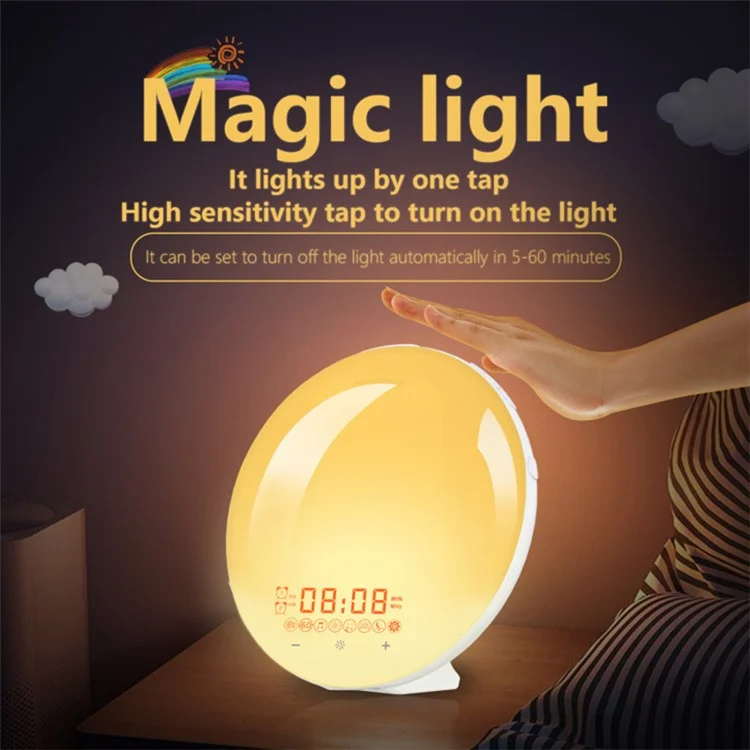 SH-01S Sveglia Smart WiFi con Luce di Risveglio, Controllo App, Funzione Vocale, Luce Notturna Colorata Multifunzione, Compatibile con Alexa / Google Home - Spina Giapponese
