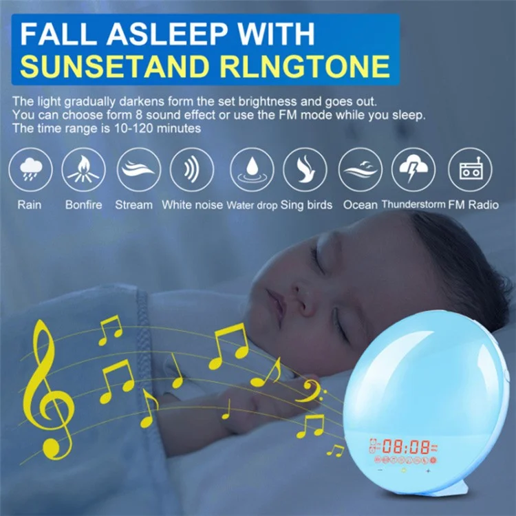 SH-01S Sveglia Smart WiFi con Luce di Risveglio, Controllo App, Funzione Vocale, Luce Notturna Colorata Multifunzione, Compatibile con Alexa / Google Home - Spina Giapponese