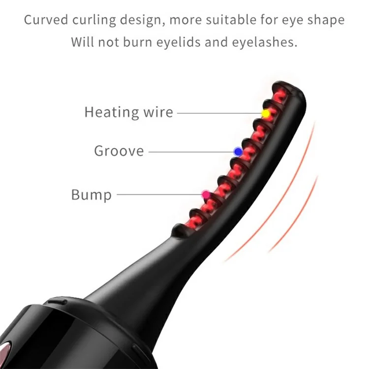 Kekesu K-cu-s20 Type-C Cureur de Curlats Chauffés Rechargeable Curler à Curling Naturel et Cils Électriques Électriques Avec 4 Engrenages de Température Pour le Maquillage - le Noir