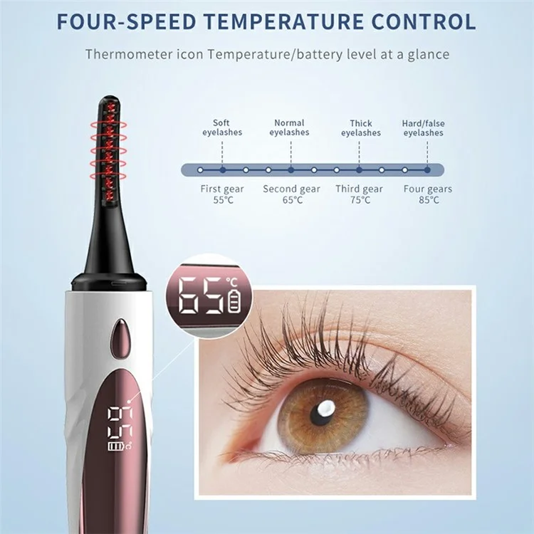 Kekesu K-cu-s20 Type-C Cureur de Curlats Chauffés Rechargeable Curler à Curling Naturel et Cils Électriques Électriques Avec 4 Engrenages de Température Pour le Maquillage - le Noir