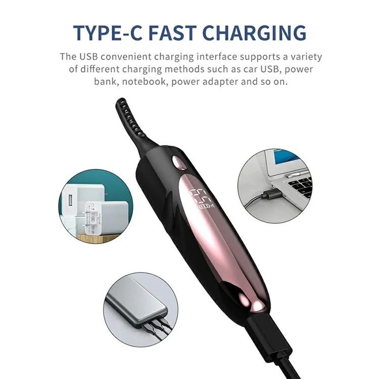 Kekesu K-cu-s20 Type-C Cureur de Curlats Chauffés Rechargeable Curler à Curling Naturel et Cils Électriques Électriques Avec 4 Engrenages de Température Pour le Maquillage - le Noir