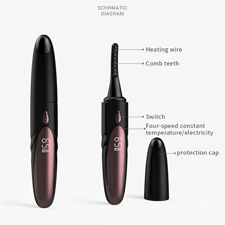 Kekesu K-cu-s20 Type-C Cureur de Curlats Chauffés Rechargeable Curler à Curling Naturel et Cils Électriques Électriques Avec 4 Engrenages de Température Pour le Maquillage - le Noir