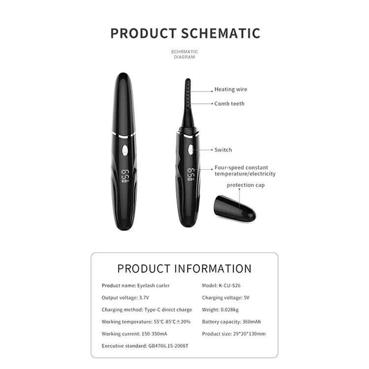 Kekesu K-cu-s26 Ciglia Electric Callor Strumento di Arricciatura Naturale Rapido Curler Per Ciglia Riscaldate Con 4 Marce Per le Donne