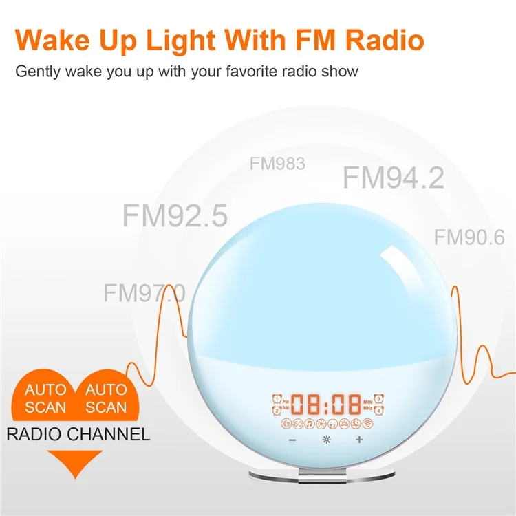 SH-02S Sunrise Sunset Simulation Smart WiFi Wake Up Light App Voice Control Alarm Clock FM Radio Bedside Lamp - US Plug