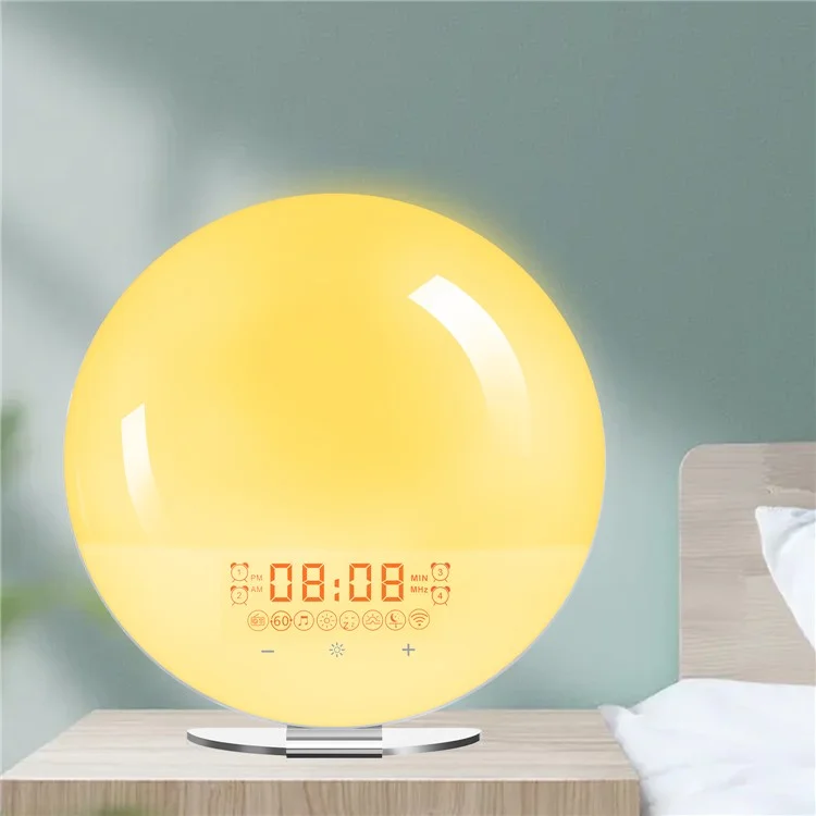 SH-02S Lampe de réveil intelligente avec simulation de lever/coucher de soleil, commande vocale WiFi, radio FM, lampe de chevet - Prise UK