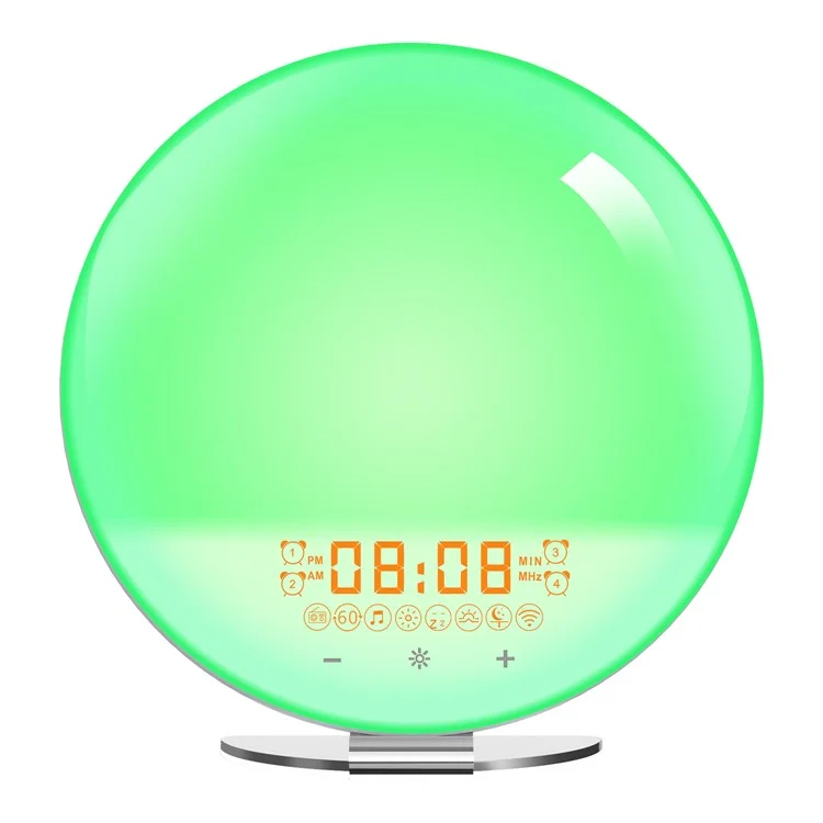 SH-02S Lampe de réveil intelligente avec simulation de lever/coucher de soleil, commande vocale WiFi, radio FM, lampe de chevet - Prise UK