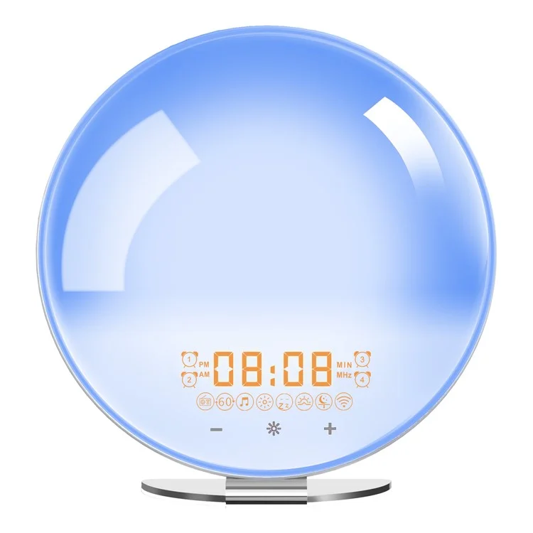SH-02S Lampe de réveil intelligente avec simulation de lever/coucher de soleil, commande vocale WiFi, radio FM, lampe de chevet - Prise UK