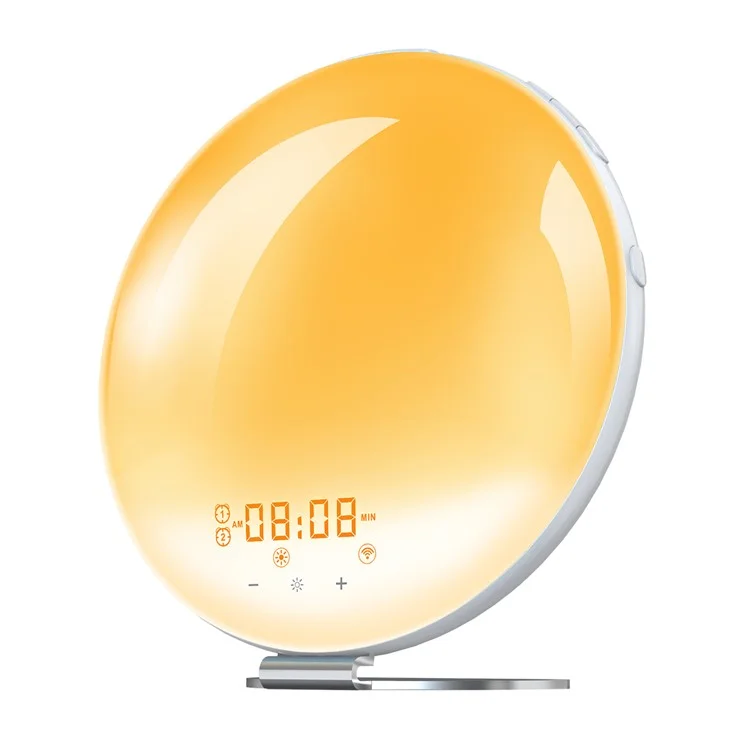 SH-02S Lampe de réveil intelligente avec simulation de lever/coucher de soleil, commande vocale WiFi, radio FM, lampe de chevet - Prise UK