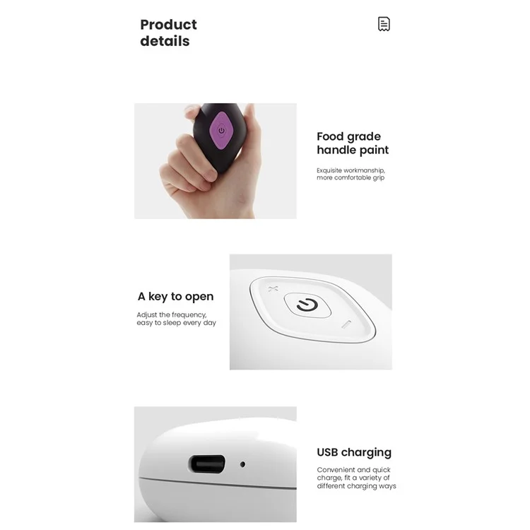 Dispositivo de ayuda para el sueño por microcorriente HE-M004 Mano Masajeador de relajación recargable USB para adultos - Negro/Morado
