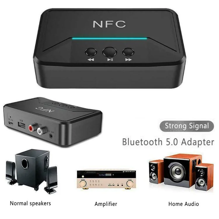 BT200 NFC 5.0 Receptor Bluetooth A2DP AUX 3,5 mm RCA Jack USB Smart Playback Adaptador Sem Fio de Áudio Para Kit de Carro