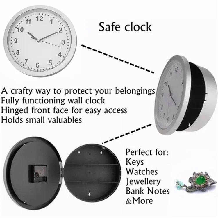 2 in 1 Hidden Safe Box Large Wall Clock Secret Security Case Money Jewellery Container Cash Safe Box for Home Office