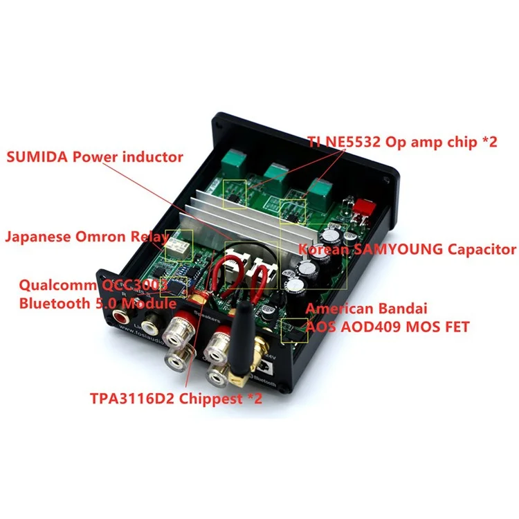 FOSI BT20A 100W Mini Audio Power Amplifier HiFi Sound Stereo Amplifier for Home Theater (Without Power Adapter) - Black/19V