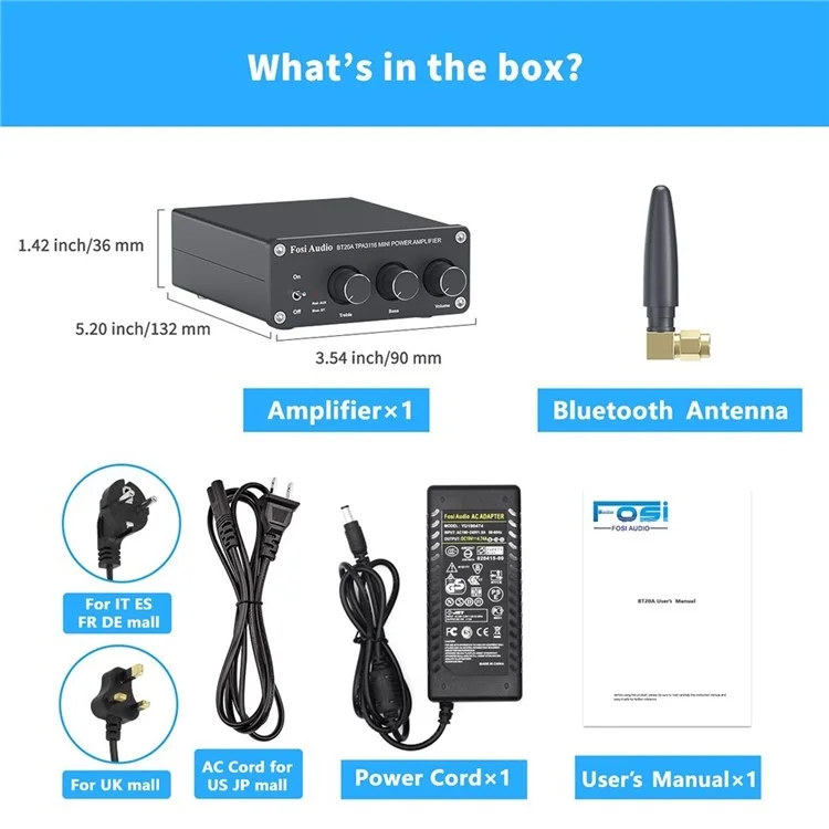 FOSI BT20A 100W Mini Audio Power Amplifier HiFi Sound Stereo Amplifier for Home Theater (Without Power Adapter) - Black/19V