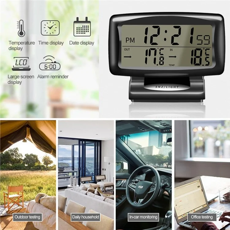 SH-350 Car Thermometer Digital Alarm Clock Auto Vehicles Temperature Gauge with Backlight Car Accessories