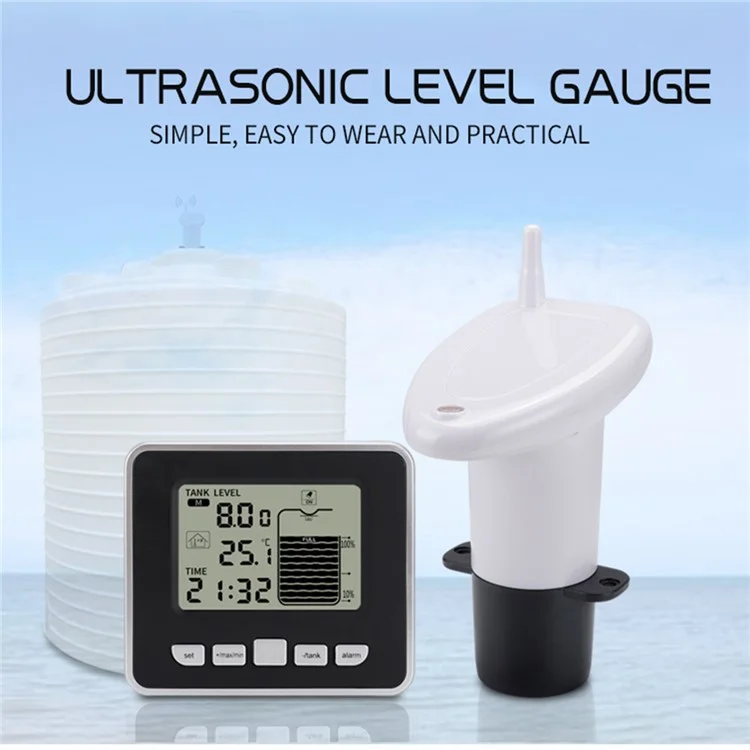 TS-FT002 Ultrasonic Level Meter Multi-Function Water Tank Liquid Level Gauge Sensor with Temperature Indicator LCD Digital Display