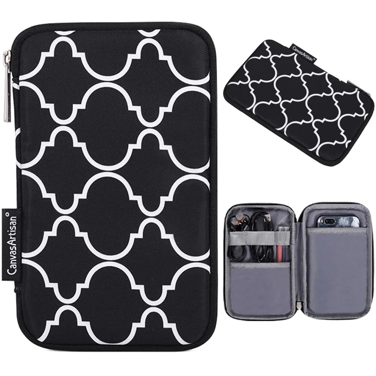CANVASARTISAN H39-S21 Polyester Grid Texture Printed Electronics Digital Accessories Storage Bag Pouch for USB Data Cable Headphone Charger - Black