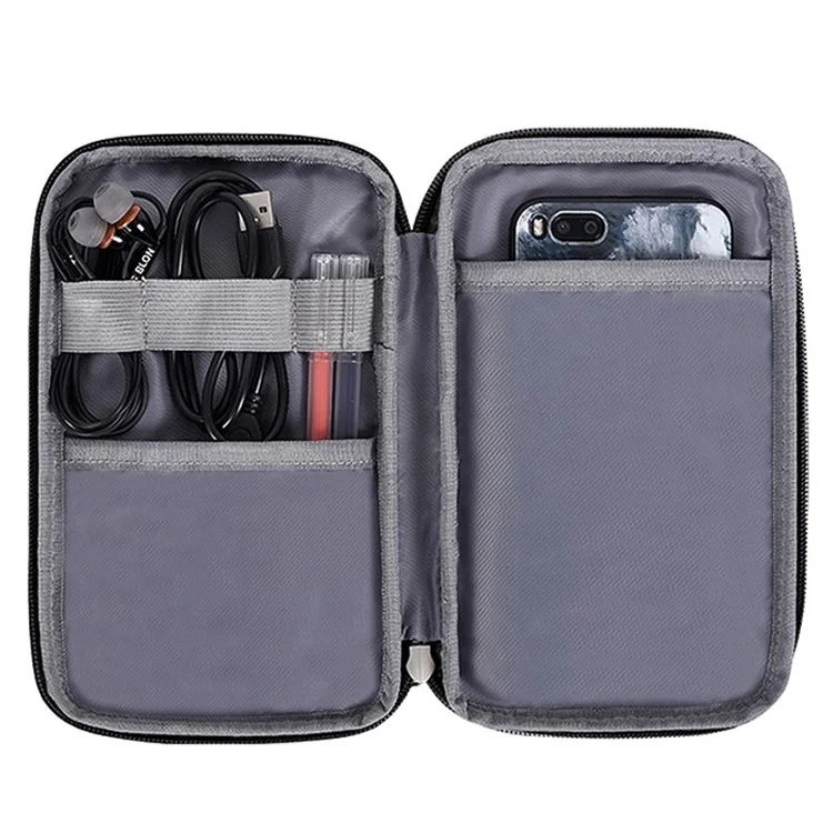 CANVASARTISAN H39-S21 Polyester Grid Texture Printed Electronics Digital Accessories Storage Bag Pouch for USB Data Cable Headphone Charger - Black